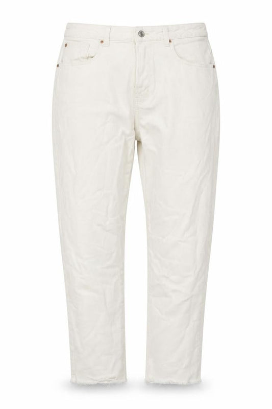 Front view of Denim & Co. women’s white cotton cropped jeans, size UK 14, 27-inch leg regular zip
