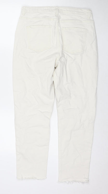 Denim & Co. Womens White Cotton Cropped Jeans Size 14 L27 in Regular Zip