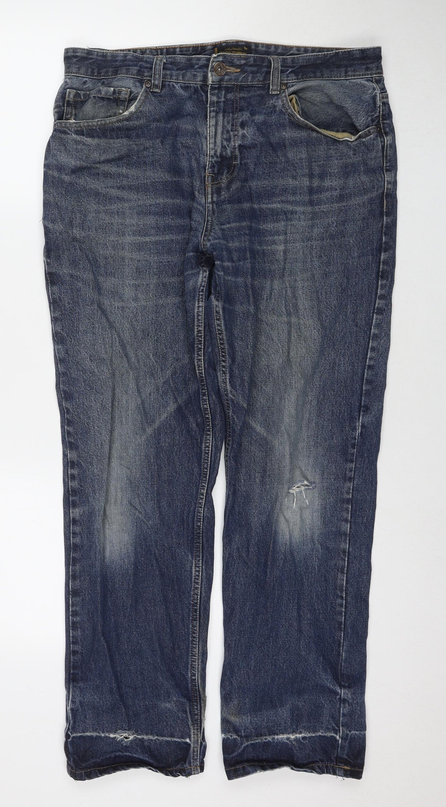 TU Mens Blue Cotton Straight Jeans Size 34 in L30 in Regular Zip