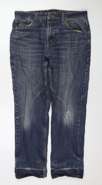 TU Mens Blue Cotton Straight Jeans Size 34 in L30 in Regular Zip