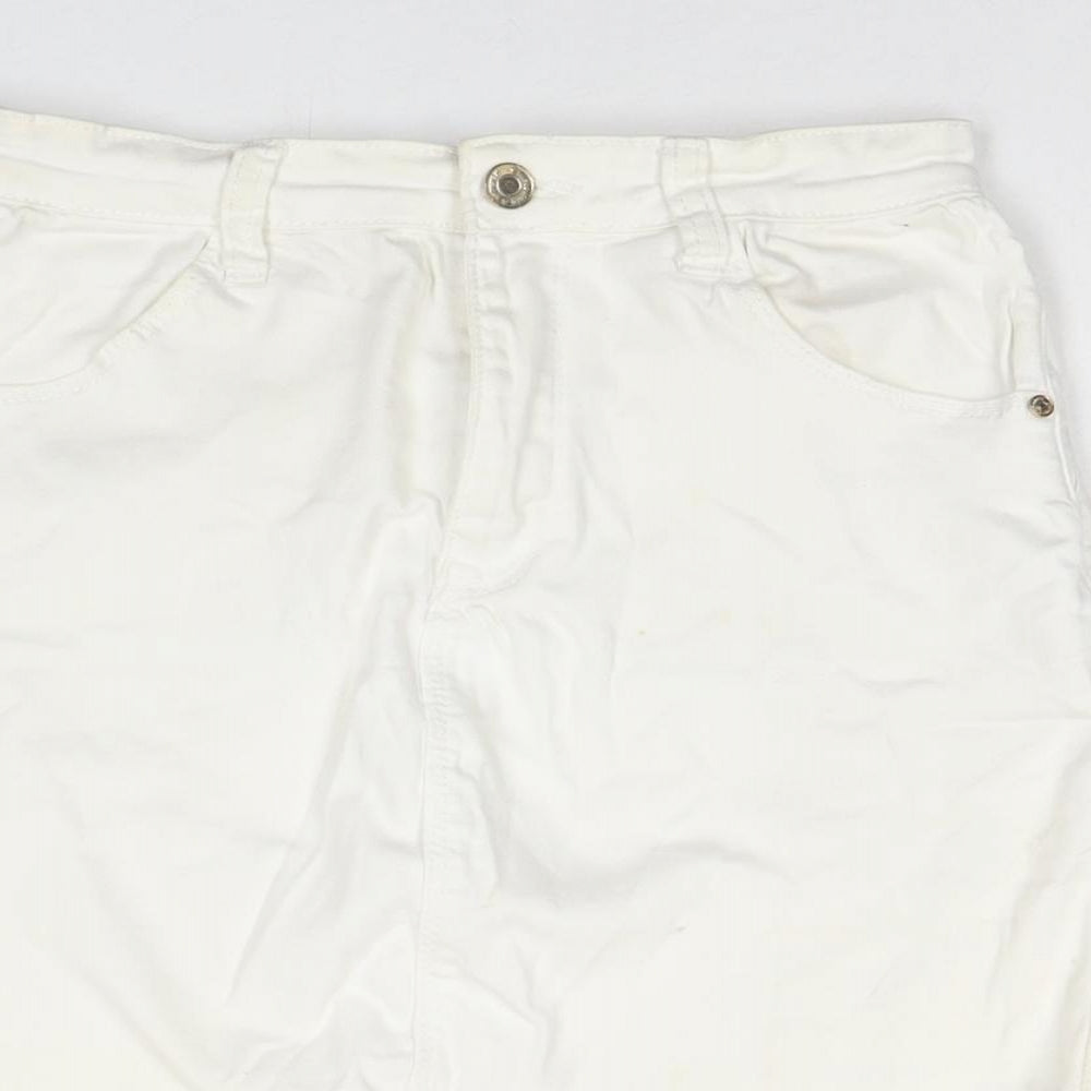 Missguided Womens White Cotton A-Line Skirt Size 10 Zip