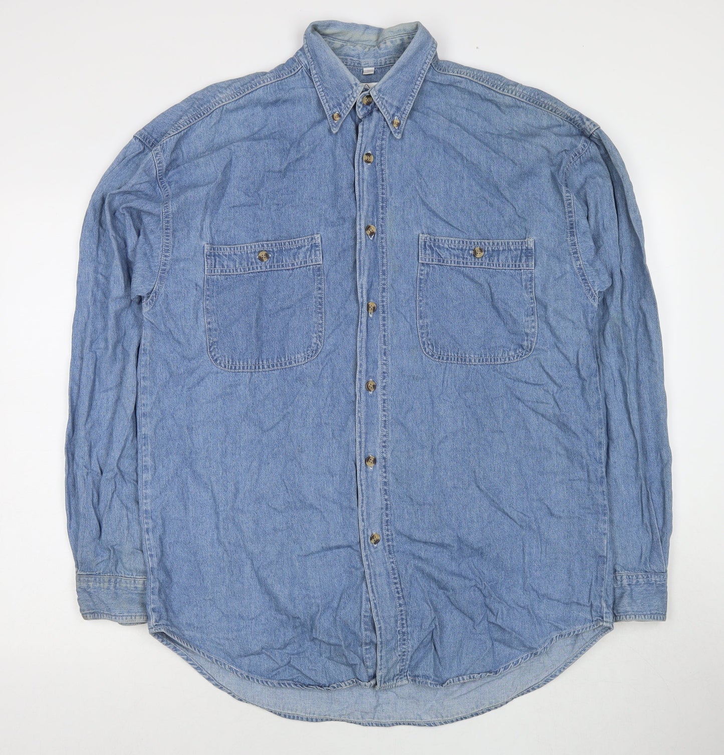 New Fast Mens Blue Cotton Button-Up Size M Collared Button