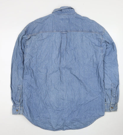 New Fast Mens Blue Cotton Button-Up Size M Collared Button