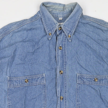 New Fast Mens Blue Cotton Button-Up Size M Collared Button