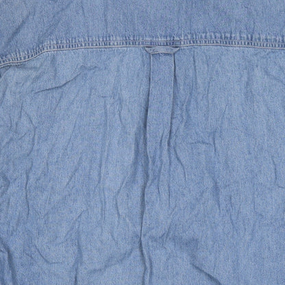 New Fast Mens Blue Cotton Button-Up Size M Collared Button