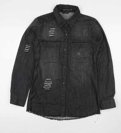 I SAW IT FIRST Womens Black Cotton Basic Button-Up Size 8 Collared