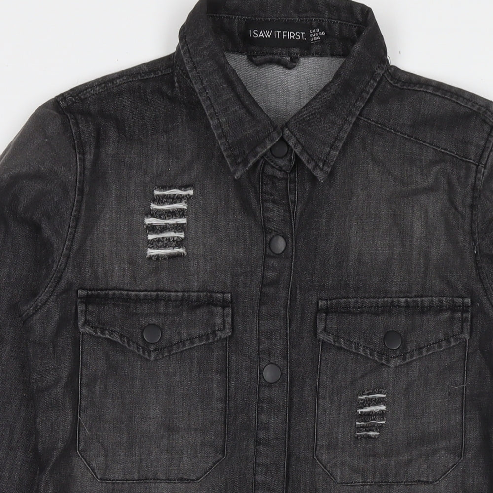 I SAW IT FIRST Womens Black Cotton Basic Button-Up Size 8 Collared