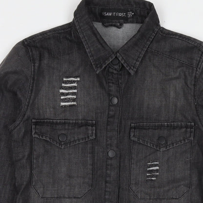 I SAW IT FIRST Womens Black Cotton Basic Button-Up Size 8 Collared