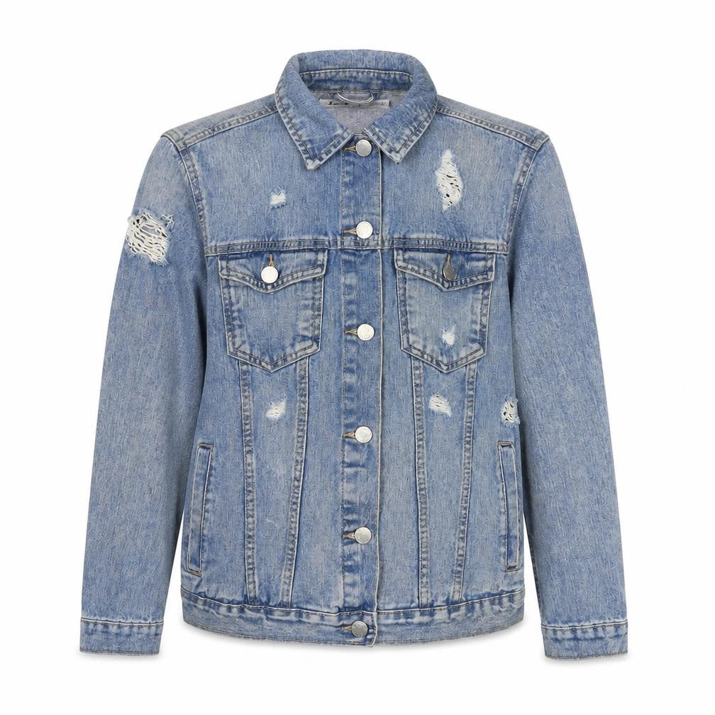 Front view of Authentic girls’ blue jacket, size 14-15, years button - distressed