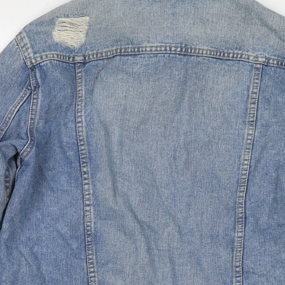 Brand and care label for Authentic girls’ blue jacket, size 14-15, years button - distressed