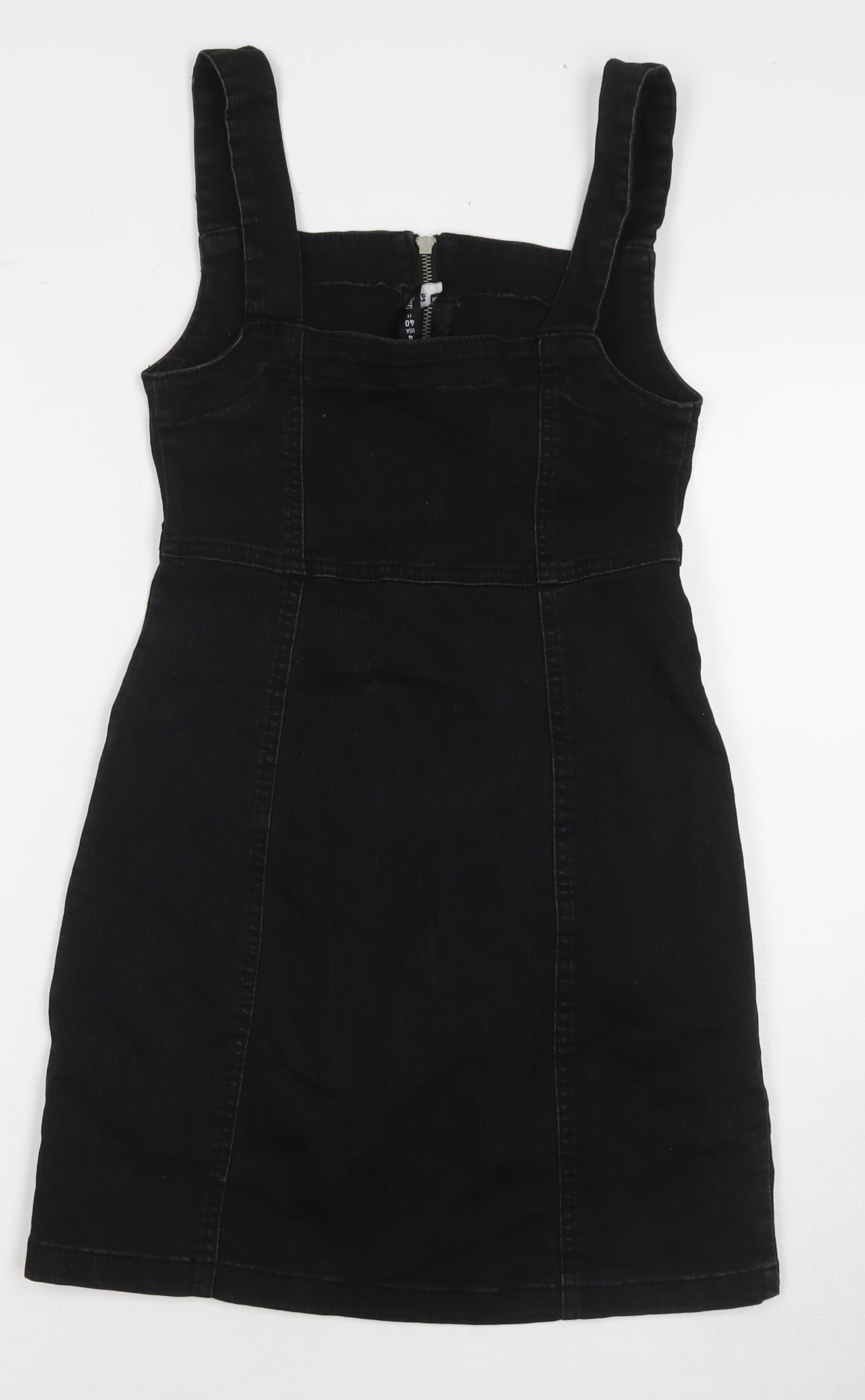 Denim & Co. Womens Black Cotton Tank Dress Size 8 Square Neck Zip