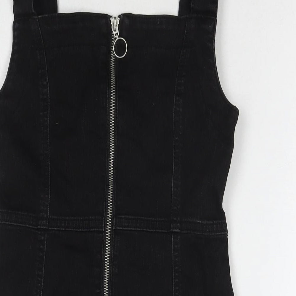 Denim & Co. Womens Black Cotton Tank Dress Size 8 Square Neck Zip