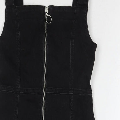 Denim & Co. Womens Black Cotton Tank Dress Size 8 Square Neck Zip