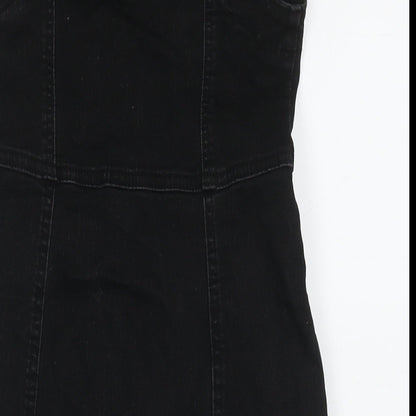 Denim & Co. Womens Black Cotton Tank Dress Size 8 Square Neck Zip