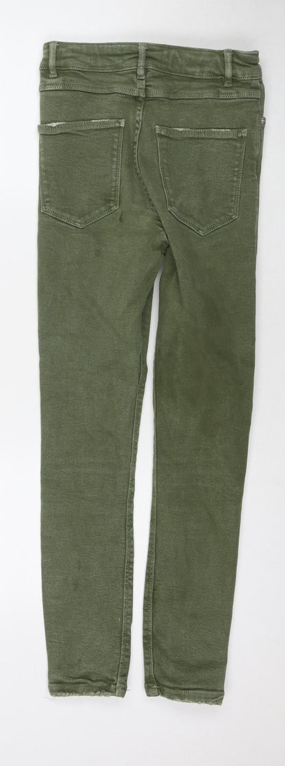 Zara Womens Green Cotton Straight Jeans Size 8 L26 in Regular Zip