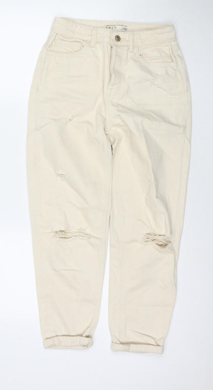 Denim & Co. Womens Beige Cotton Mom Jeans Size 6 L24 in Regular Button