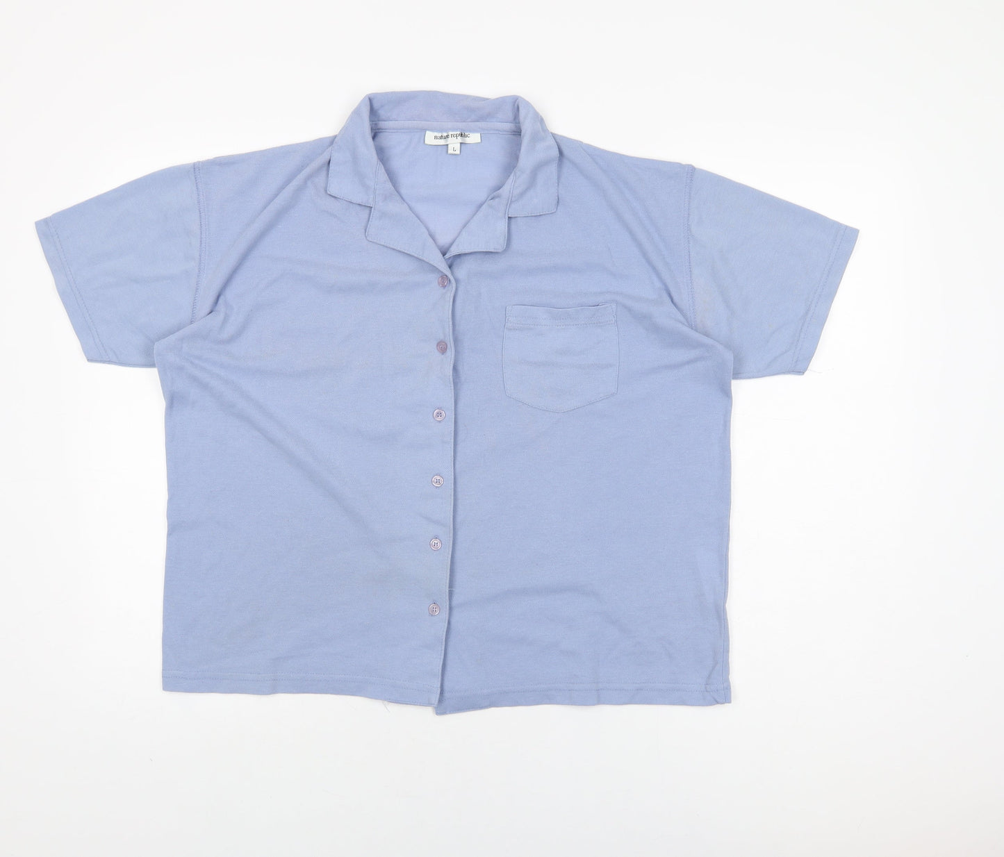 Nature Republic Womens Blue Cotton Basic Button-Up Size L Collared