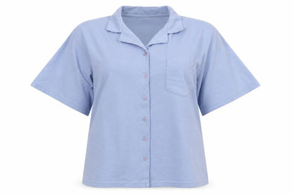 Nature Republic Womens Blue Cotton Basic Button-Up Size L Collared