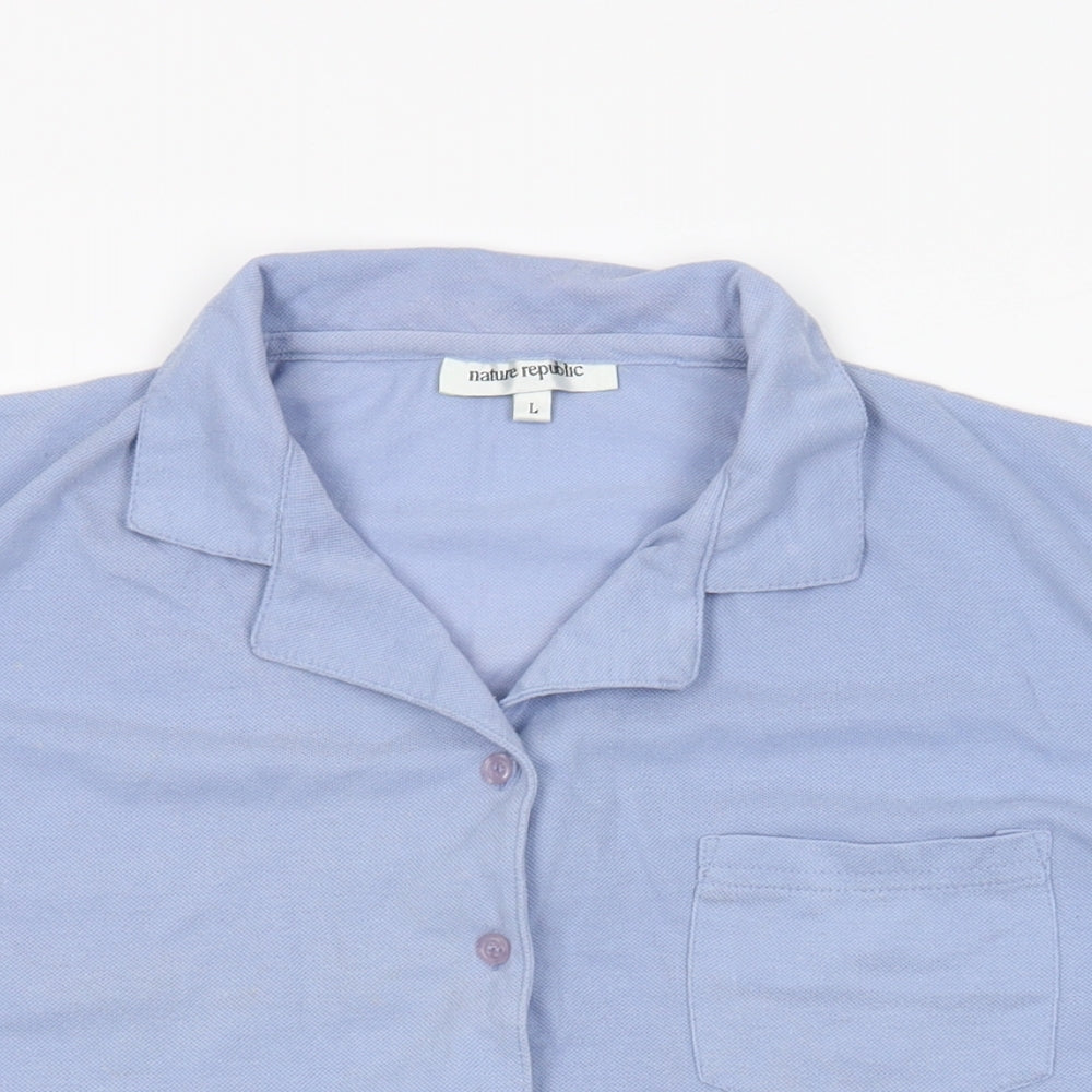 Nature Republic Womens Blue Cotton Basic Button-Up Size L Collared