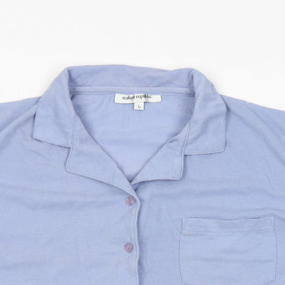 Nature Republic Womens Blue Cotton Basic Button-Up Size L Collared