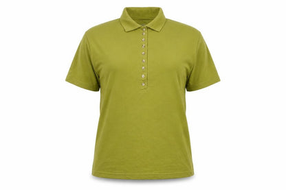 Design Essentials Womens Green Cotton Basic T-Shirt Size M Collared - Size M/L