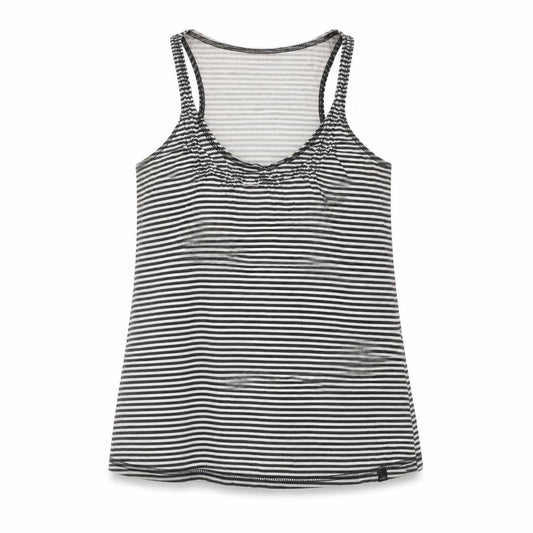 Front view of O'Neill women’s white striped cotton basic t-shirt, size S, scoop neck