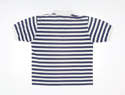 Grenadier Mens White Striped Polyester Polo Size L Collared Button