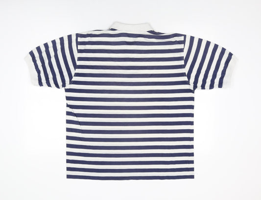 Grenadier Mens White Striped Polyester Polo Size L Collared Button