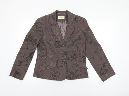 Minuet Womens Brown Floral Jacket Blazer Size 10 Button