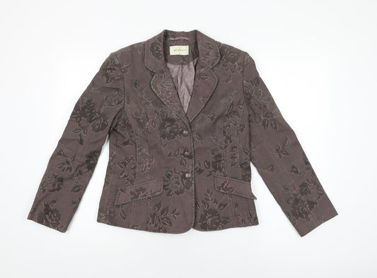 Minuet Womens Brown Floral Jacket Blazer Size 10 Button