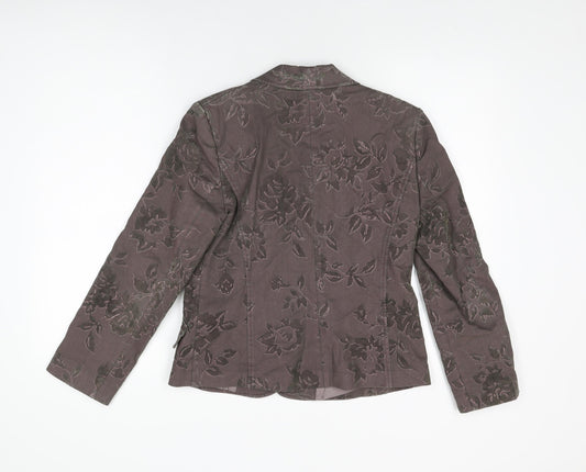 Minuet Womens Brown Floral Jacket Blazer Size 10 Button