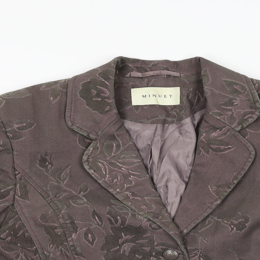 Minuet Womens Brown Floral Jacket Blazer Size 10 Button