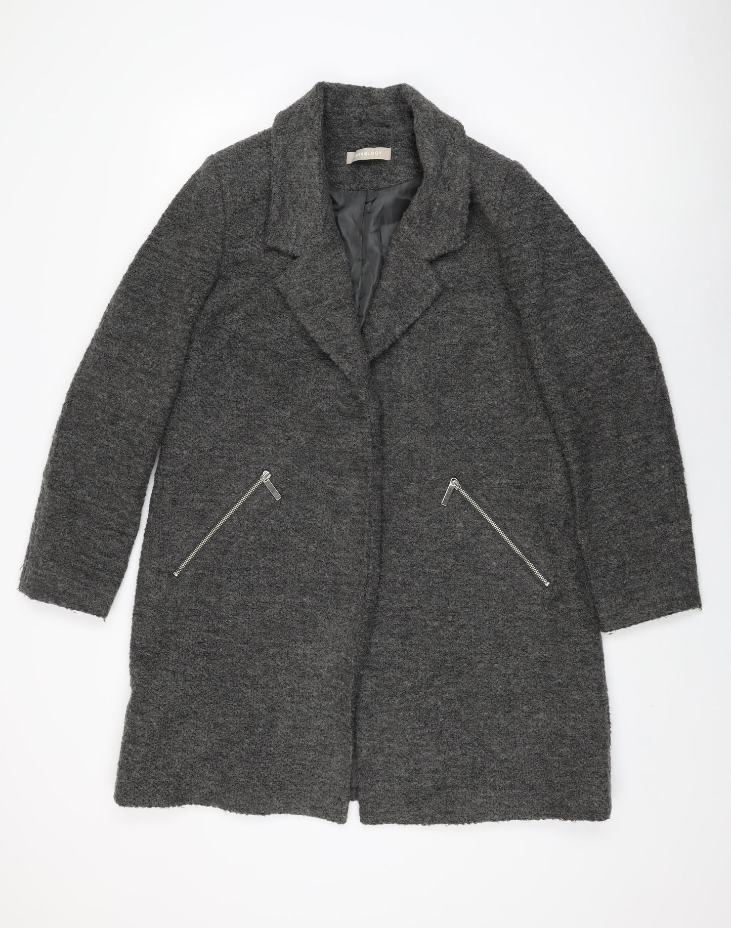Anthology Womens Grey Overcoat Coat Size 14 Snap