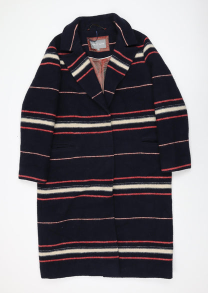 Grace&Oliver Womens Blue Striped Overcoat Coat Size 14 Snap