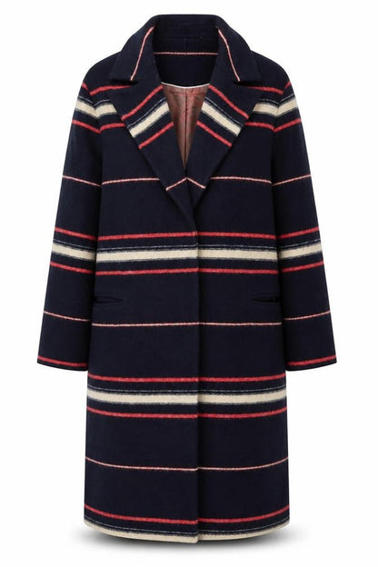 Grace&Oliver Womens Blue Striped Overcoat Coat Size 14 Snap
