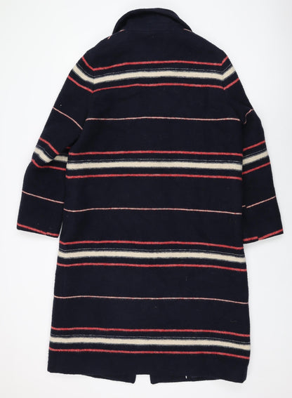 Grace&Oliver Womens Blue Striped Overcoat Coat Size 14 Snap