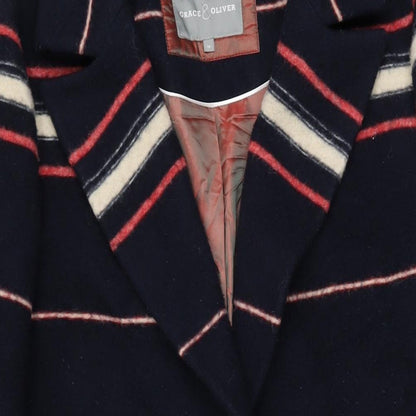 Grace&Oliver Womens Blue Striped Overcoat Coat Size 14 Snap