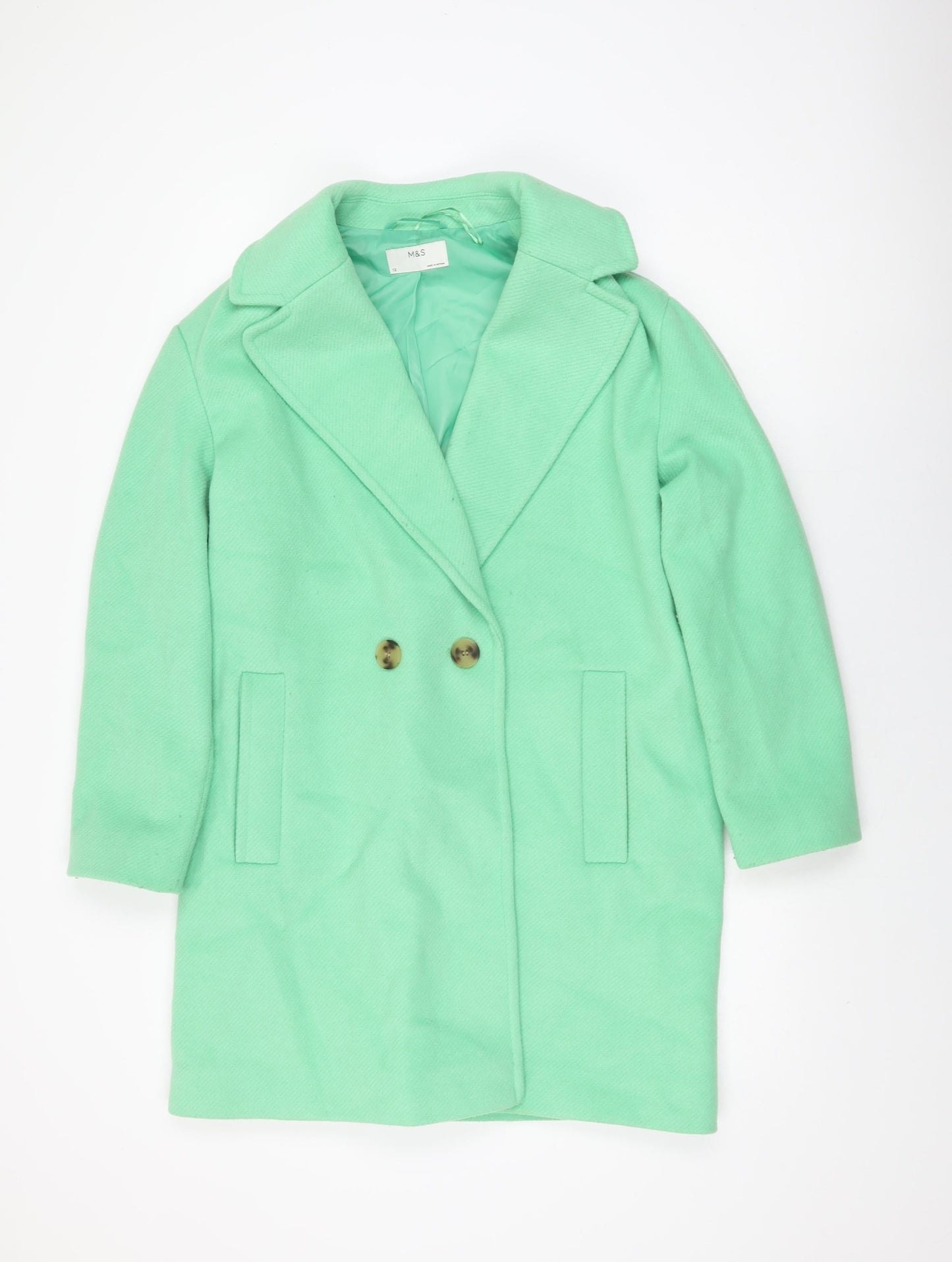Womens UK Size 12 Marks and Spencer Green Overcoat
