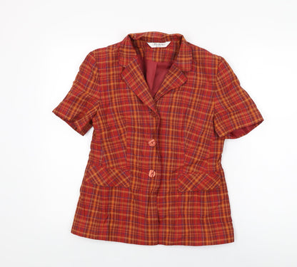 Berkertex Womens Red Plaid Viscose Basic Button-Up Size 10 Collared