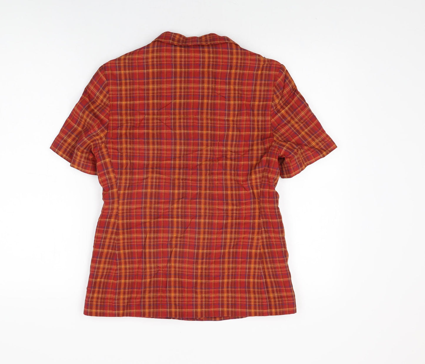 Berkertex Womens Red Plaid Viscose Basic Button-Up Size 10 Collared