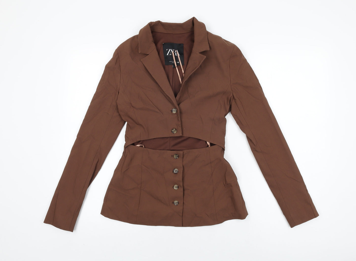 Womens UK Size XS Zara Brown Basic Button-Up