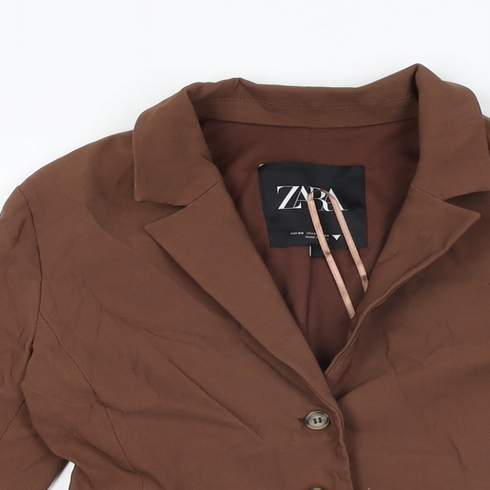 Womens UK Size XS Zara Brown Basic Button-Up