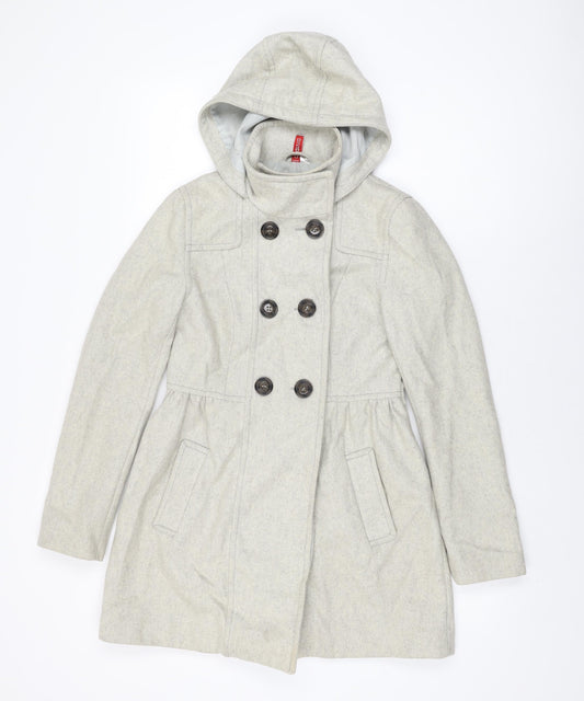 H&M Womens Grey Overcoat Coat Size 8 Button