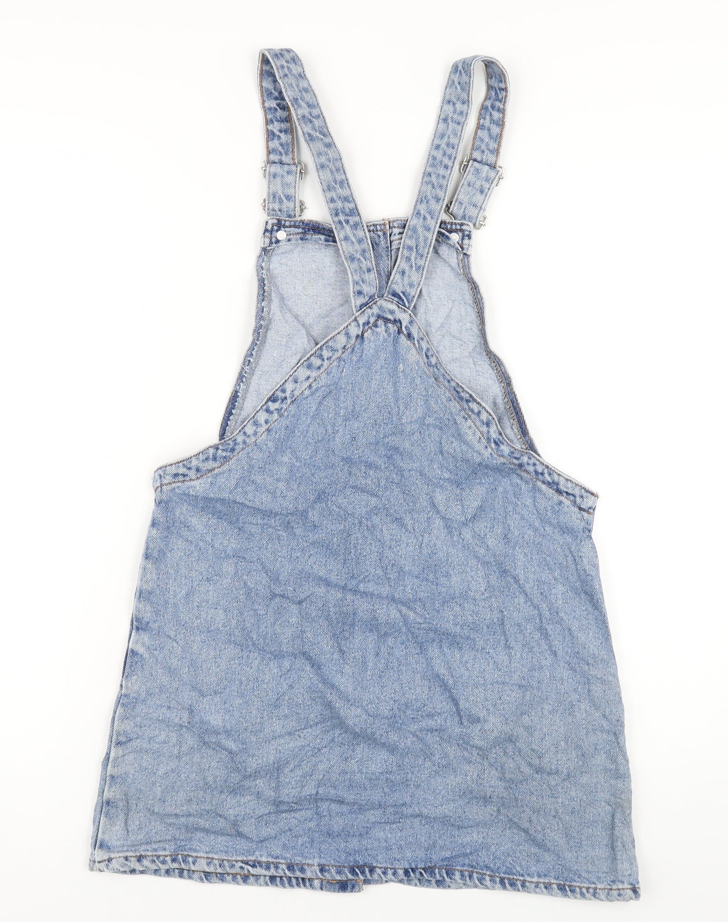 Denim & Co. Womens Blue Cotton Pinafore/Dungaree Dress Size 10 Square Neck Buckle