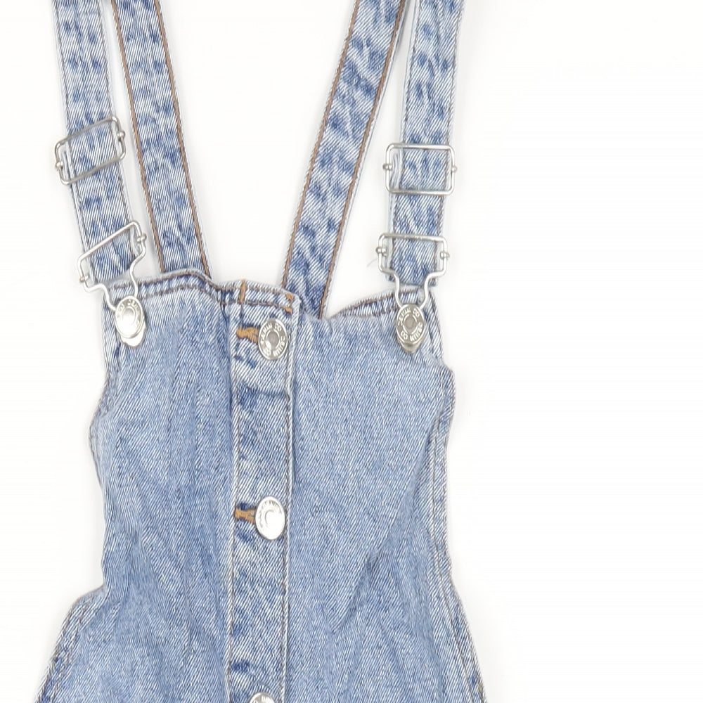 Denim & Co. Womens Blue Cotton Pinafore/Dungaree Dress Size 10 Square Neck Buckle