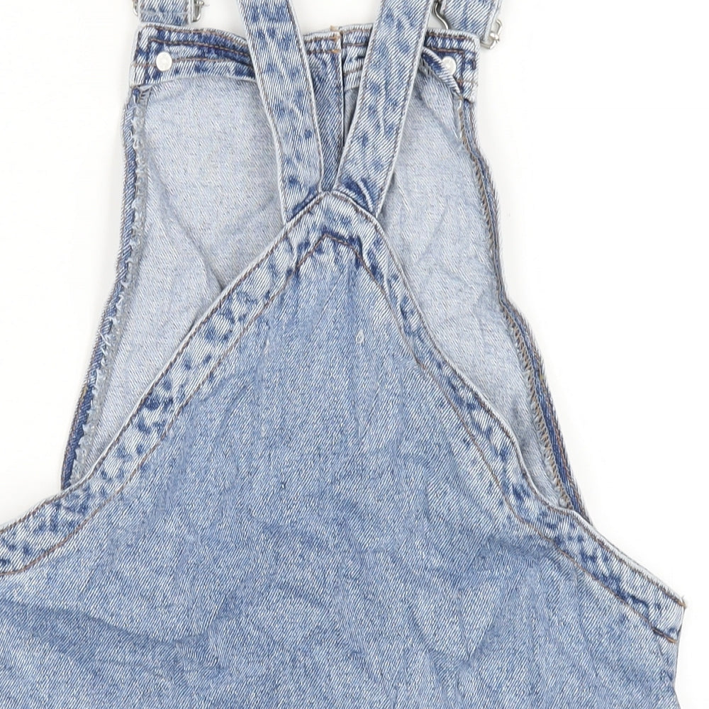 Denim & Co. Womens Blue Cotton Pinafore/Dungaree Dress Size 10 Square Neck Buckle