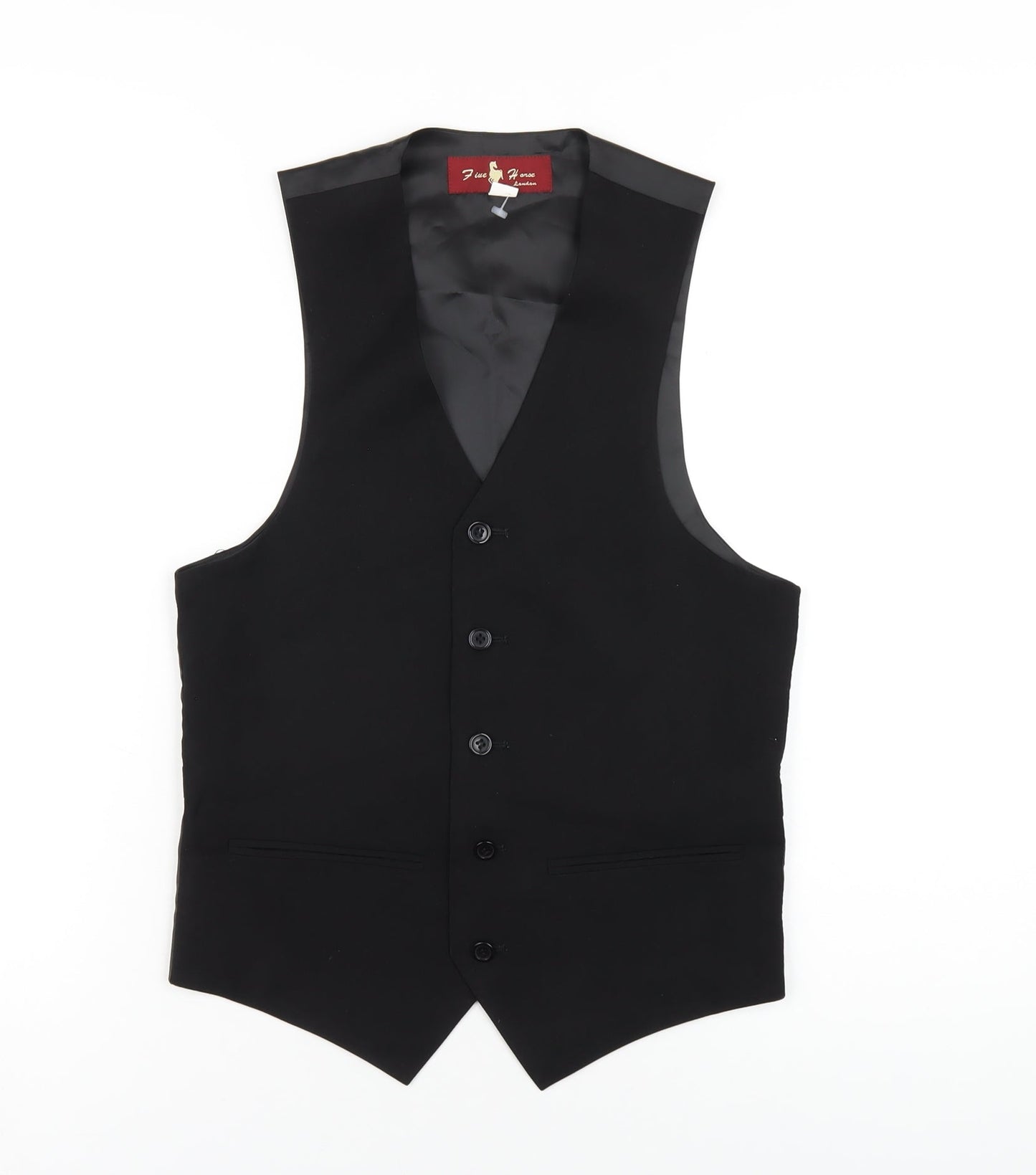 Five Horse Mens Black Polyester Jacket Suit Waistcoat Size XS Regular