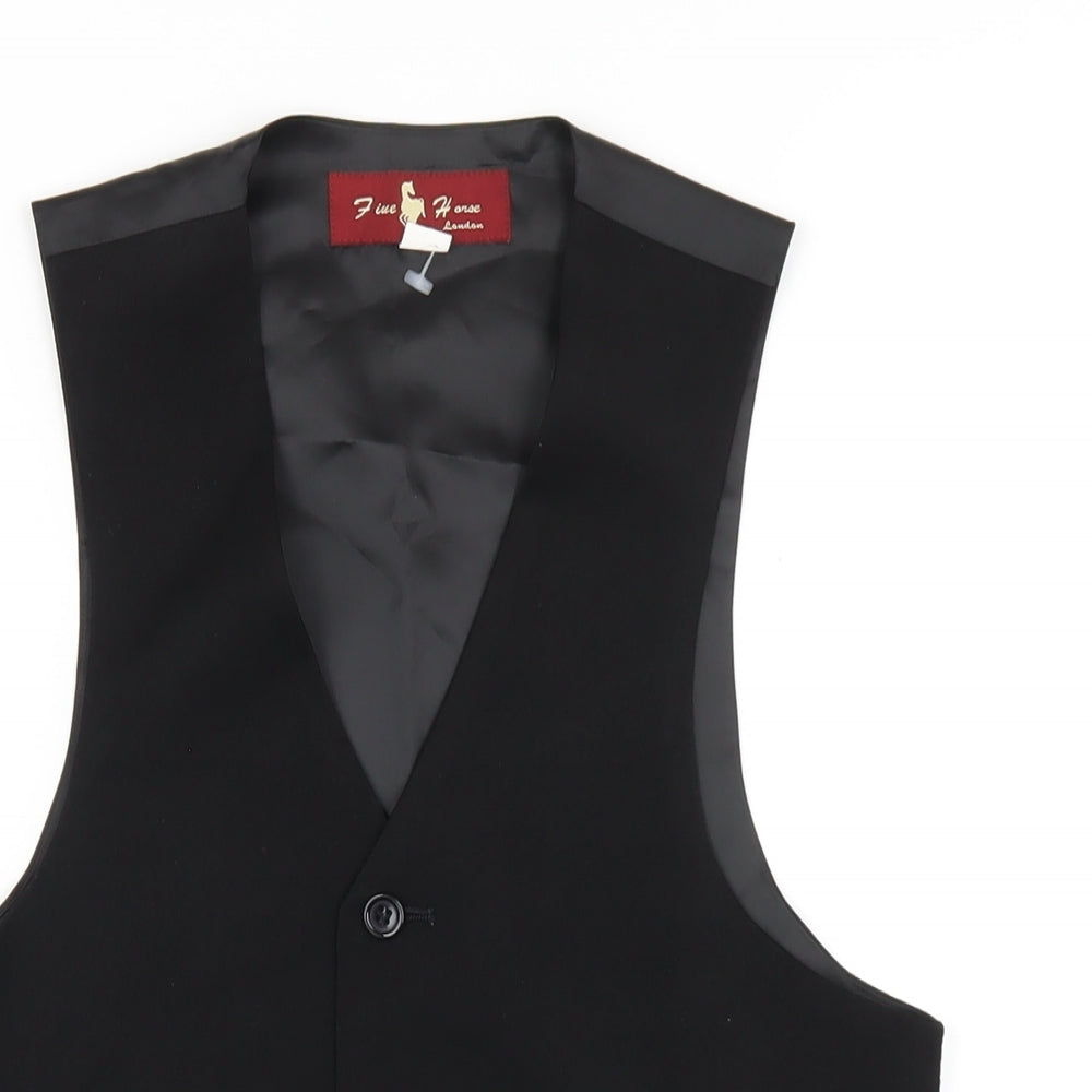 Five Horse Mens Black Polyester Jacket Suit Waistcoat Size XS Regular