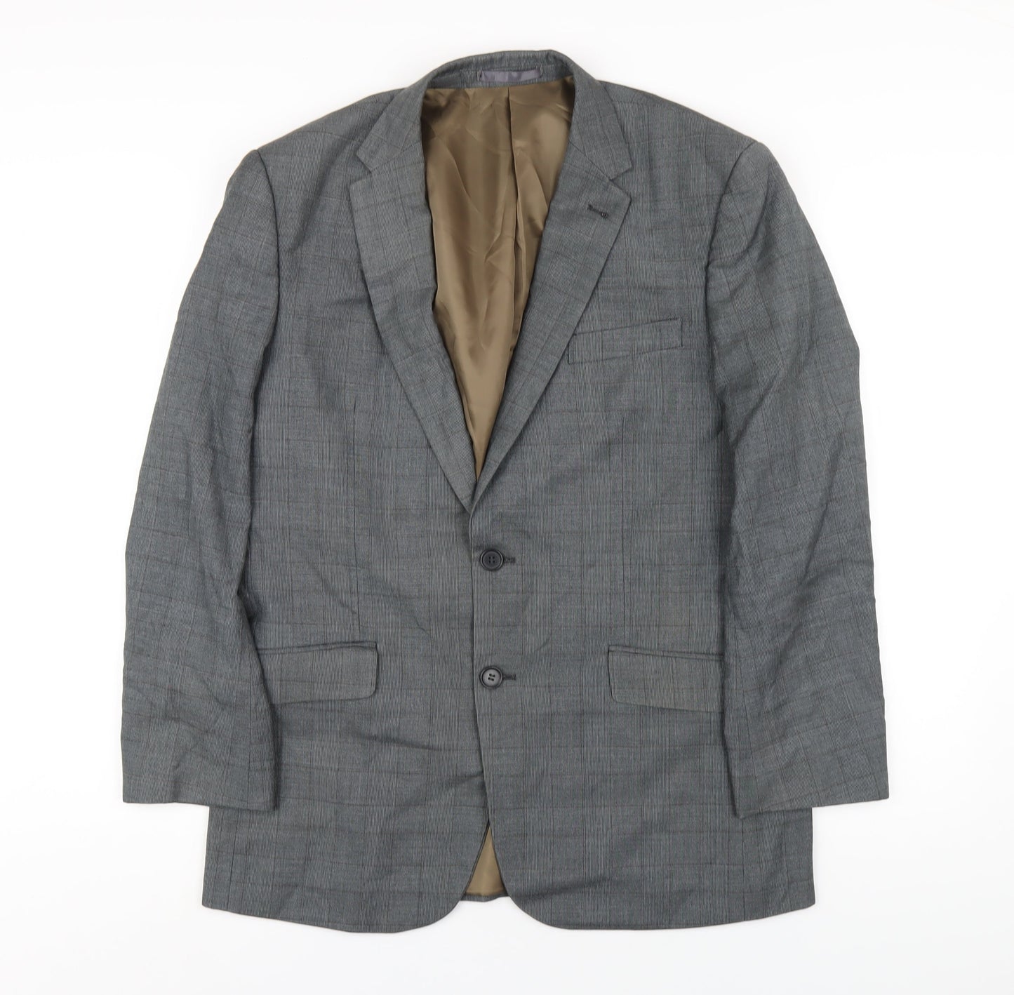 Aspen & Court Mens Grey Plaid Polyester Jacket Blazer Size 40 Regular