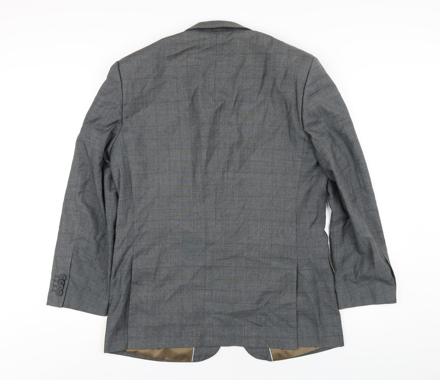 Aspen & Court Mens Grey Plaid Polyester Jacket Blazer Size 40 Regular